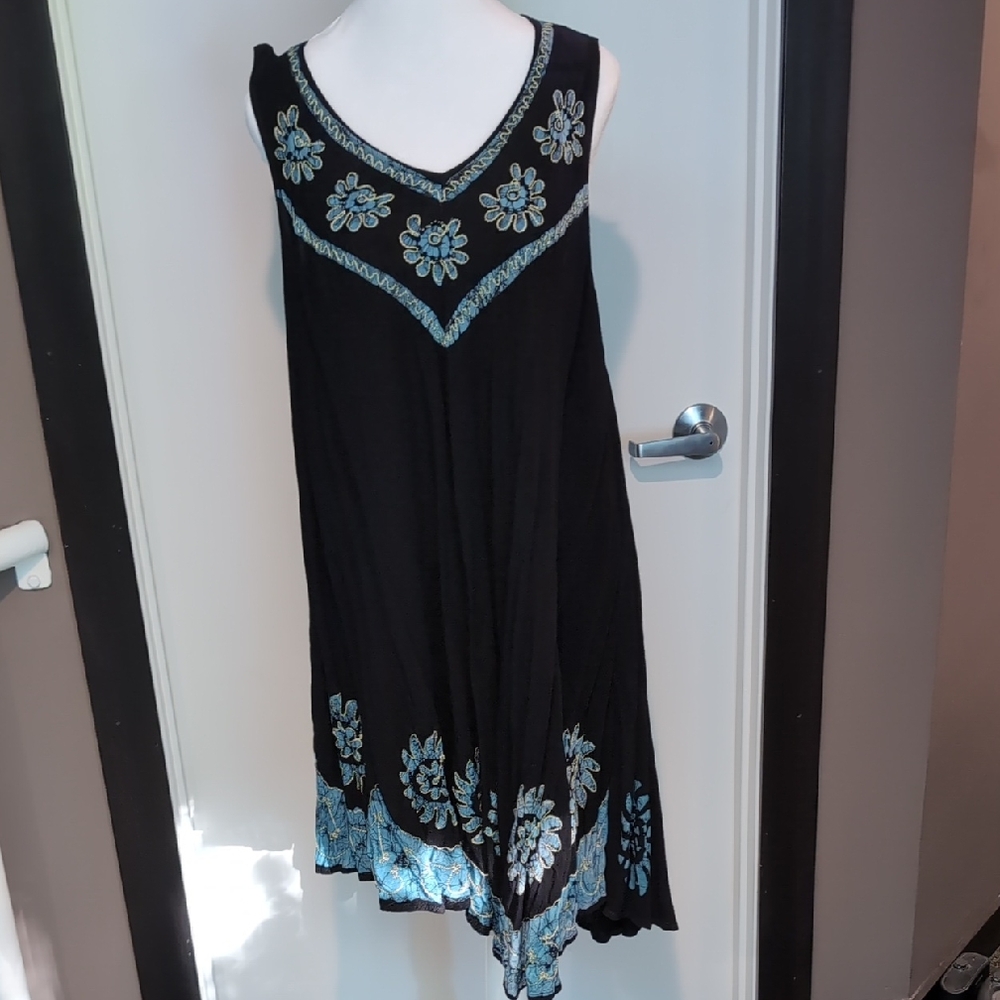Black and Blue Embellished Asymmetrical Maxi Sundress
